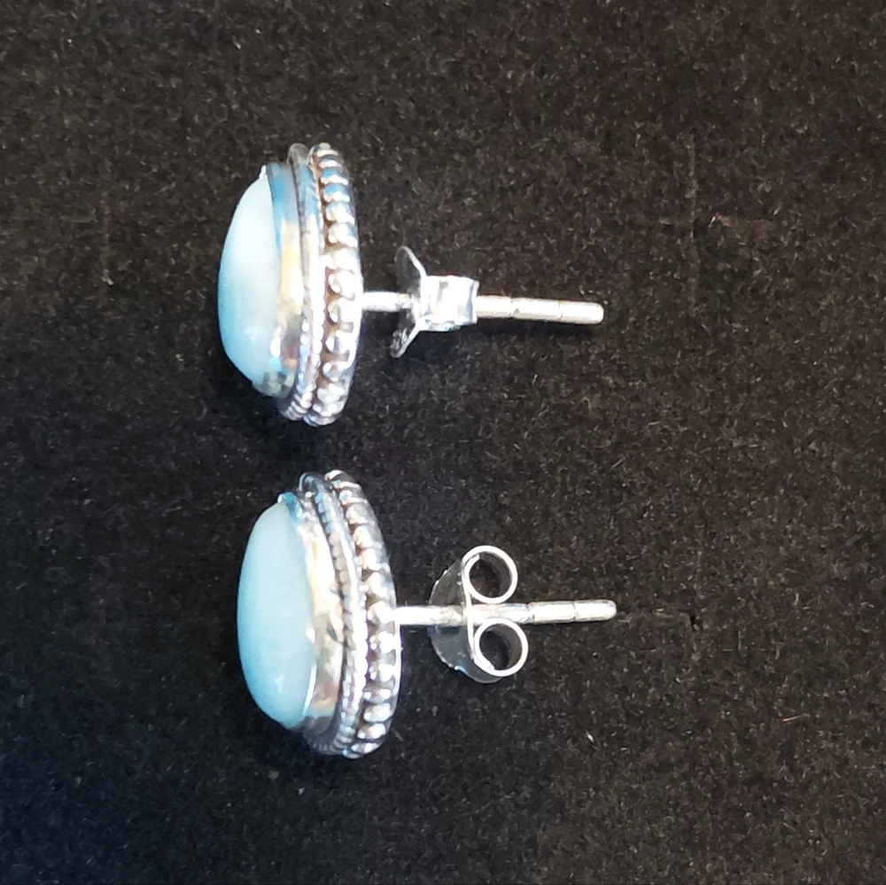Dainty Silver Larimar Teardrop Stud Earrings